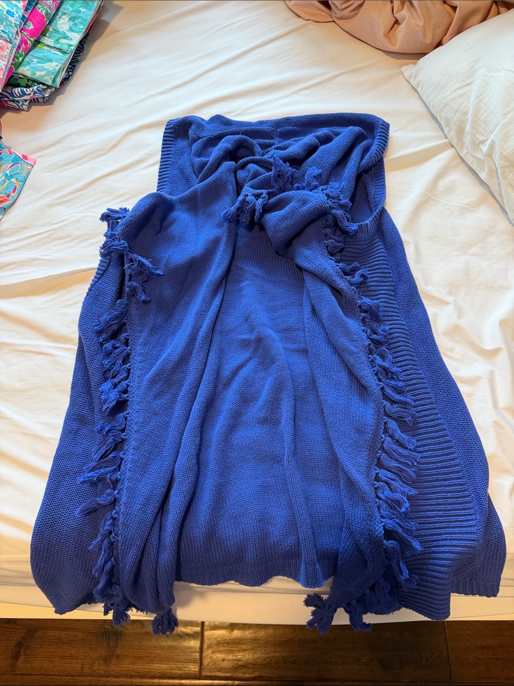 Lilly Pulitzer Royal Blue Fringe Open-Front Sweater
